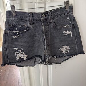 Levi’s Distressed Black Denim Shorts